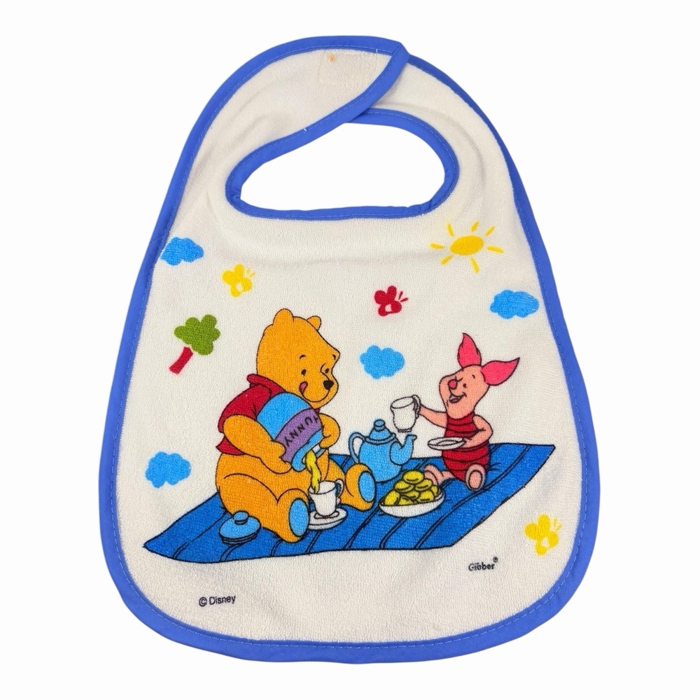 Vintage Classic Disney Pooh And Piglet Blue Baby Bib 90s